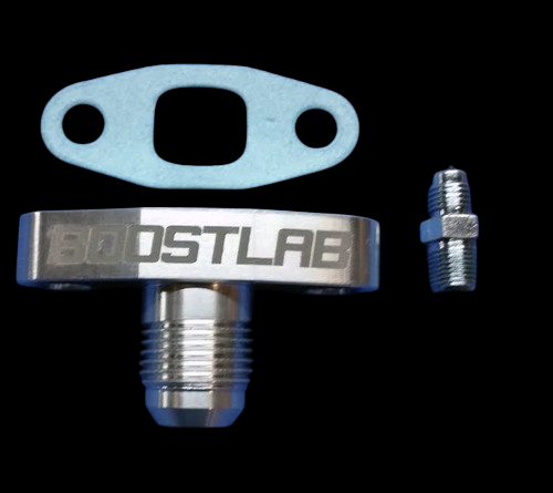 Short Billet -10AN T3/T4 Square Drain Flange | 1/8"NPT x -3 AN STR Feed