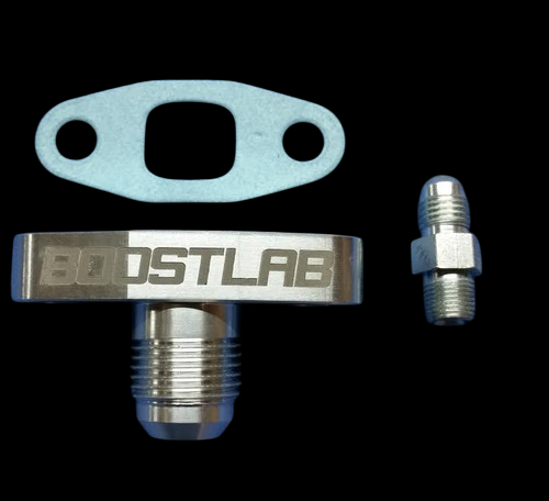 Short Billet -10AN T3/T4 Square Drain Flange | 1/8"NPT x -4 AN STR Feed