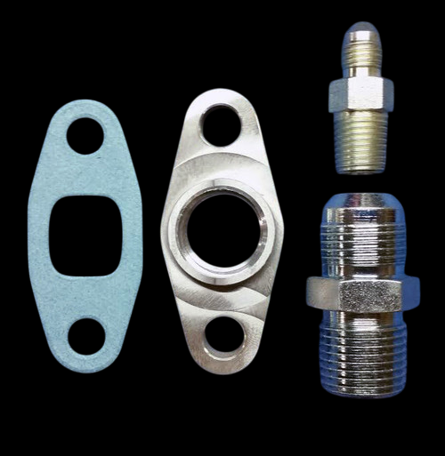 Standard 1/2 NPT x -10AN T3/T4 Square Drain Flange | 1/4" NPT -4 AN STR Feed