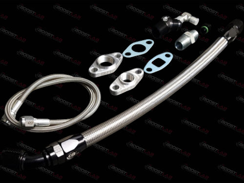 BL 2JZGTE Single Turbo Oil Line Kit w/ Standard -10AN T3/T4 Square Drain | 1/4" NPT Feed