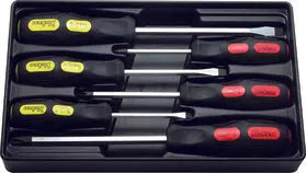 Phillips and Flat Head Blade Through Type Screwdriver Set, PH1-2-3/SL5-6-8 in ABS Plastic Tray - 6 pieces