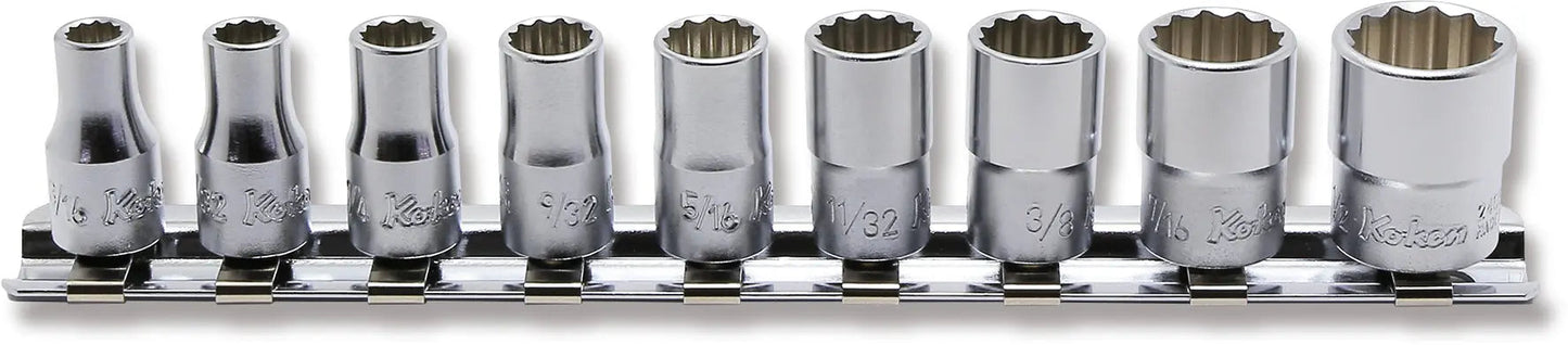 1/4 Sq. Dr. Socket Set 3/16-1/2 12 point 150mm 9 pieces
