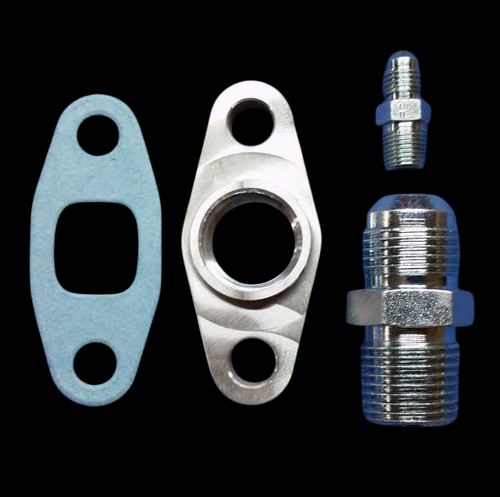 Standard 1/2 NPT x -10AN T3/T4 Square Drain Flange | 1/8" NPT -3 AN STR Feed