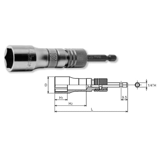 1/4 Hex Dr. Long Socket 17mm 6 point 111mm Exchangeable Drive shank