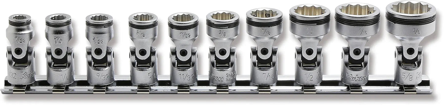 Ko-ken 1/4" Sq. Drive SAE Universal 12-Point NUT GRIP® 10 Piece Socket Set