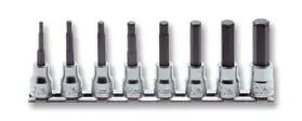 3/8 Sq. Dr. Bit Grip Ring Hex Bit Socket Set, 3mm-12mm Hex - 8 pieces