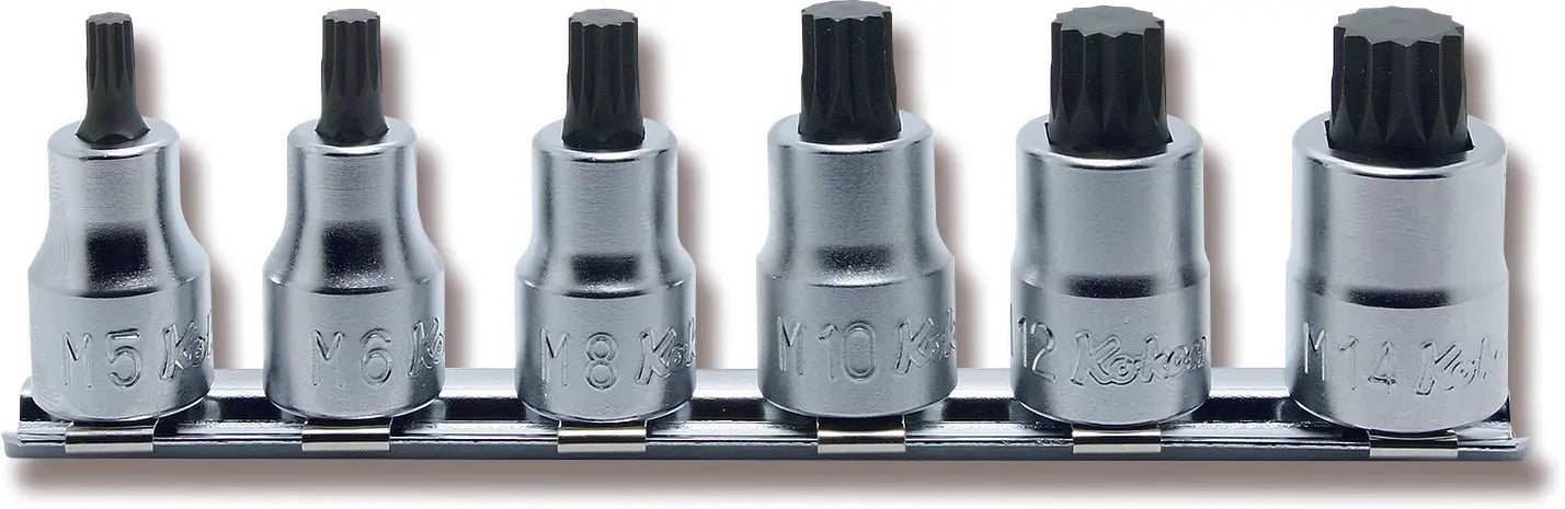 3/8 Sq. Dr. Bit Socket Set XZN M5-M14 Triple Square 150mm 6 pieces