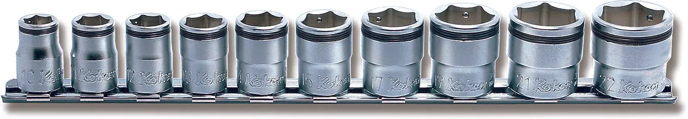 3/8 Sq. Dr. Socket Set 10mm-22mm Nut Grip 250mm 10 pieces