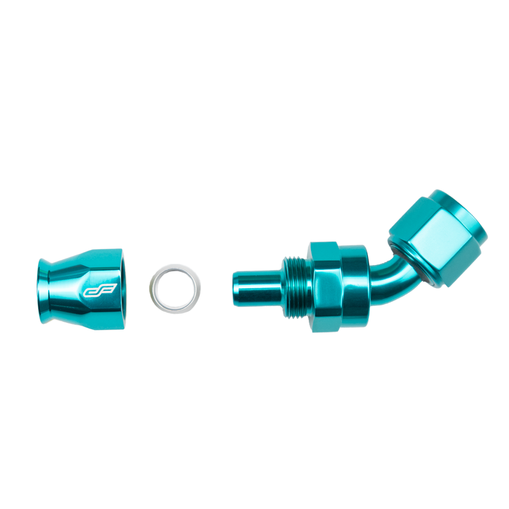 -6 AN 45 Degree Female Aluminum Hose End (PTFE)